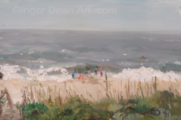 "Family on Beach" by Ginger Dean oil on linen 8 x 10 in