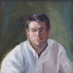 "Levi" by Ginger Dean oil on panel 3 x 3 in