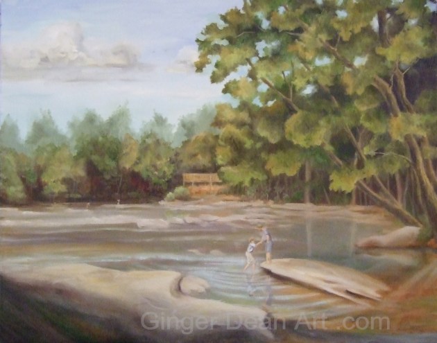 The Chattahoochee River painted in the Hudson River School Style, oil on linen