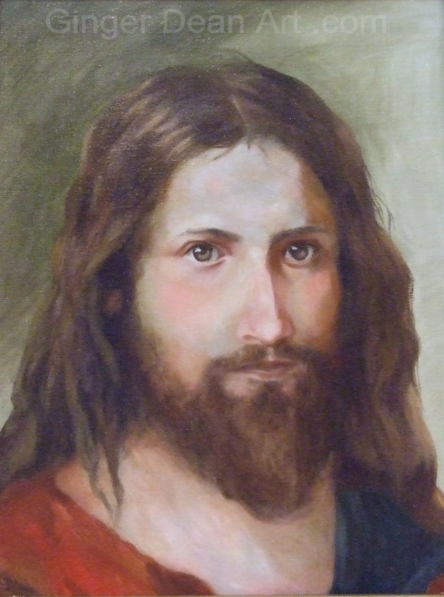 "Face of Christ" was painted using only Ultramarine Blue, Cad Red, Cad Yellow, Burnt Sienna, and Titanium White.  Oil on linen 16 x  20 in.