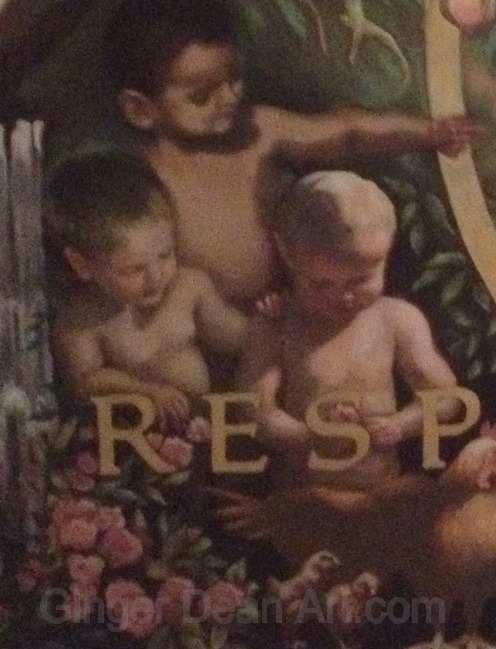 Mural spring panel close up of 3 babies