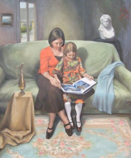 'Reading With My Child' by Ginger Dean oil on linen 20 x 24 in
